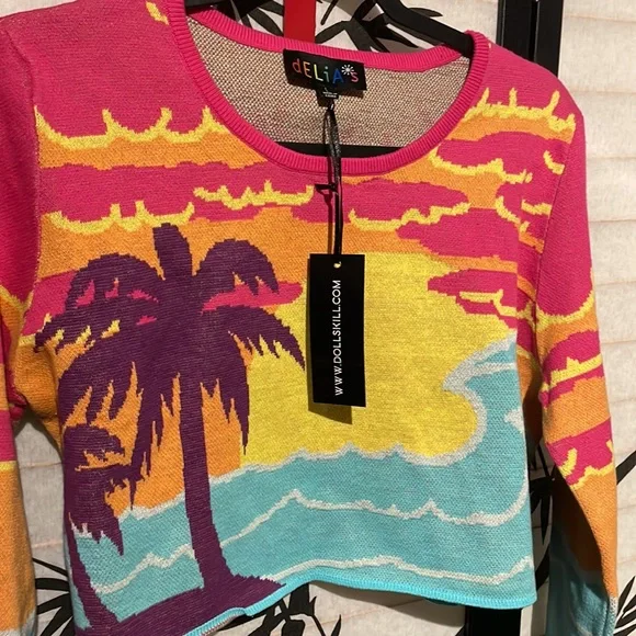 Delias x Dolls Kill Wish You Were Here crop sweater L size - Picture 3 of 7